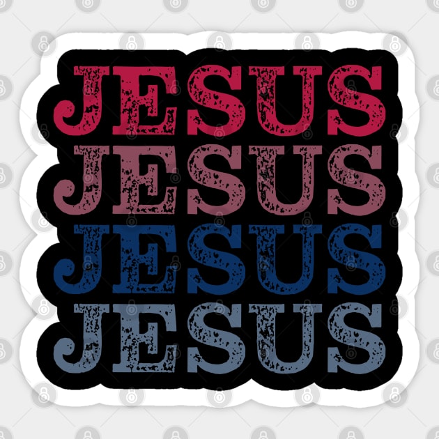 Jesus Jesus Jesus Jesus vintage red and blue Sticker by Brasilia Catholic